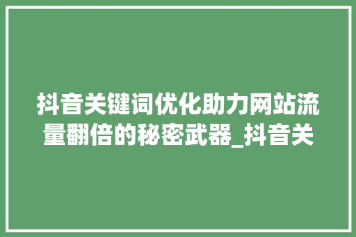 抖音关键词优化助力网站流量翻倍的秘密武器_抖音关键词优化网站