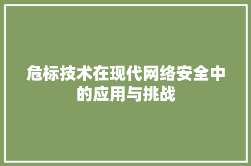 危标技术在现代网络安全中的应用与挑战