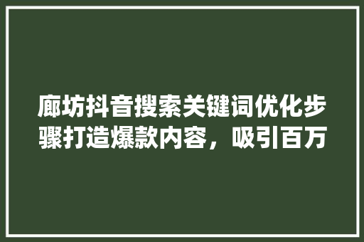 廊坊抖音搜索关键词优化步骤打造爆款内容，吸引百万流量_廊坊抖音搜索关键词优化
