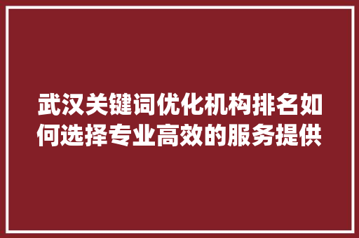武汉关键词优化机构排名如何选择专业高效的服务提供商_武汉关键词优化机构排名