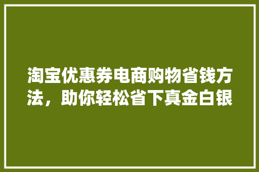 淘宝优惠券电商购物省钱方法，助你轻松省下真金白银_淘宝优惠券关键词优化