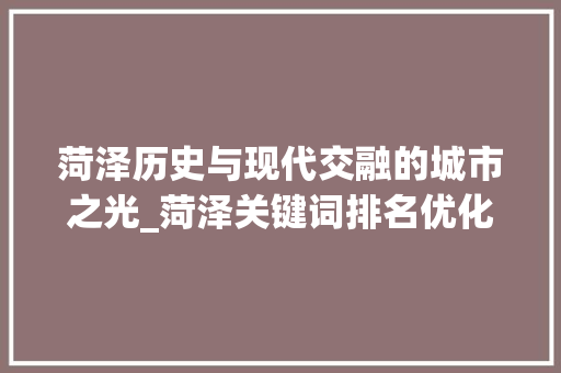 菏泽历史与现代交融的城市之光_菏泽关键词排名优化推荐