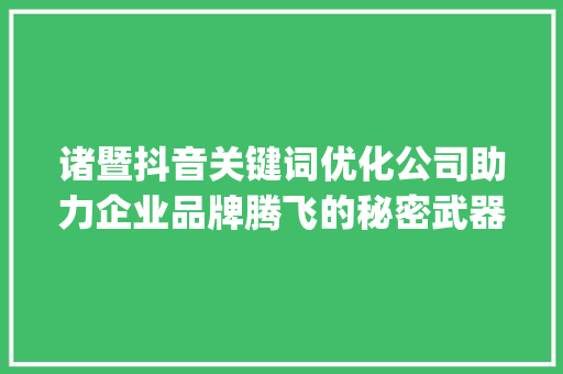 诸暨抖音关键词优化公司助力企业品牌腾飞的秘密武器_诸暨抖音关键词优化公司