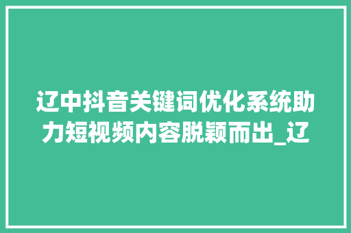 辽中抖音关键词优化系统助力短视频内容脱颖而出_辽中抖音关键词优化系统