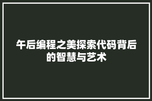 午后编程之美探索代码背后的智慧与艺术
