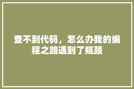 查不到代码，怎么办我的编程之路遇到了瓶颈