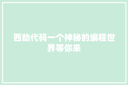 西劫代码一个神秘的编程世界等你来