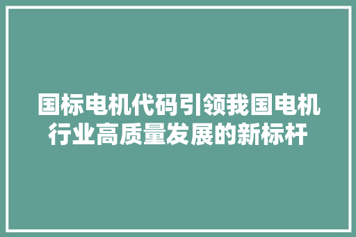国标电机代码引领我国电机行业高质量发展的新标杆