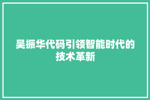 吴振华代码引领智能时代的技术革新