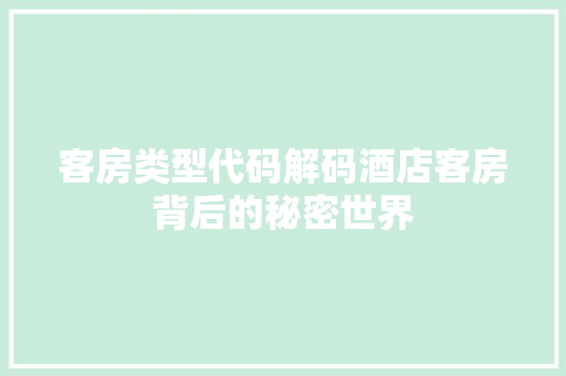 客房类型代码解码酒店客房背后的秘密世界
