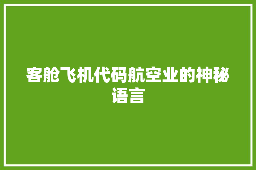 客舱飞机代码航空业的神秘语言
