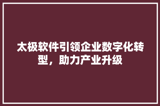 太极软件引领企业数字化转型，助力产业升级