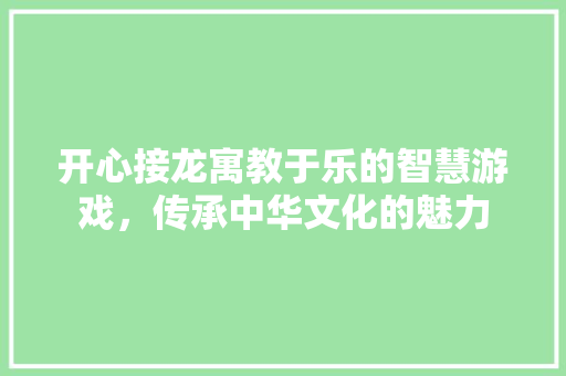 开心接龙寓教于乐的智慧游戏，传承中华文化的魅力