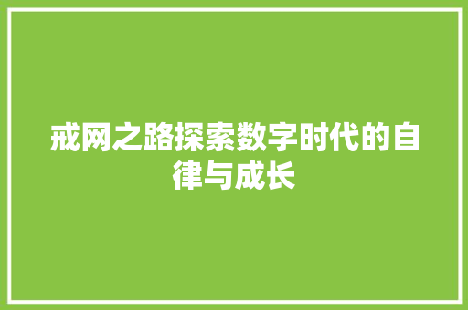 戒网之路探索数字时代的自律与成长