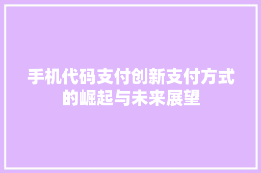 手机代码支付创新支付方式的崛起与未来展望