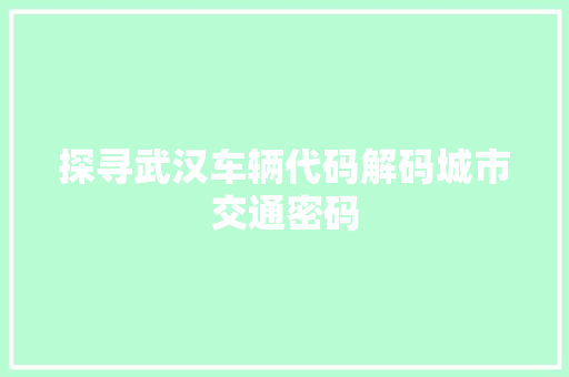 探寻武汉车辆代码解码城市交通密码