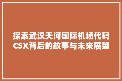 探索武汉天河国际机场代码CSX背后的故事与未来展望