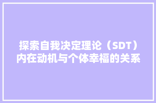 探索自我决定理论（SDT）内在动机与个体幸福的关系