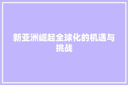 新亚洲崛起全球化的机遇与挑战