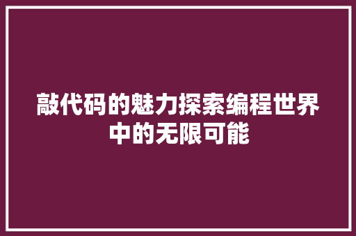 敲代码的魅力探索编程世界中的无限可能