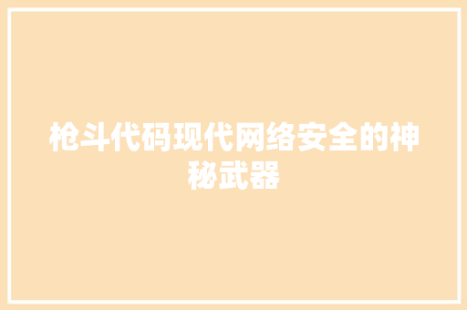 枪斗代码现代网络安全的神秘武器
