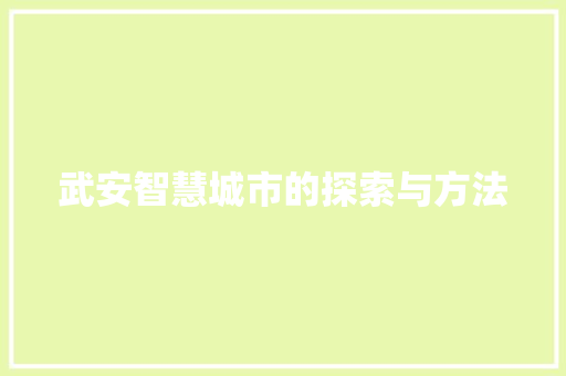 武安智慧城市的探索与方法