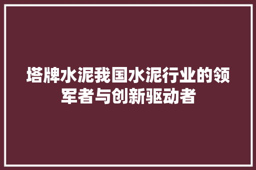 塔牌水泥我国水泥行业的领军者与创新驱动者