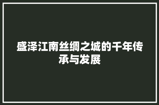 盛泽江南丝绸之城的千年传承与发展