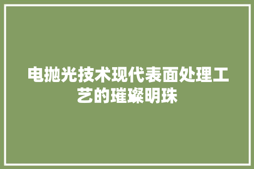 电抛光技术现代表面处理工艺的璀璨明珠