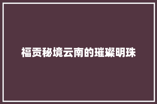 福贡秘境云南的璀璨明珠