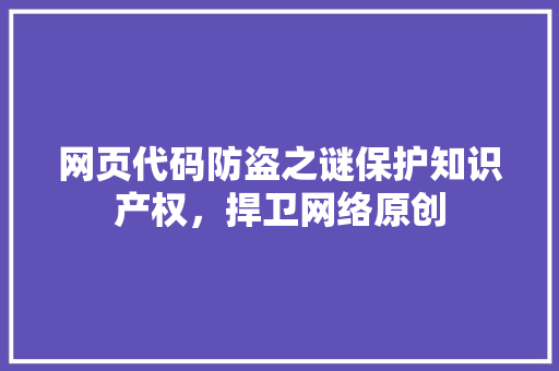 网页代码防盗之谜保护知识产权，捍卫网络原创