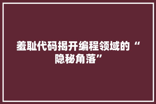 羞耻代码揭开编程领域的“隐秘角落”