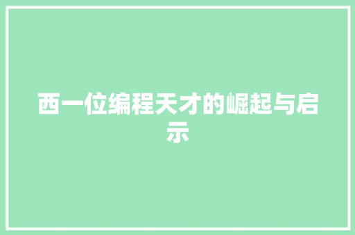 西一位编程天才的崛起与启示