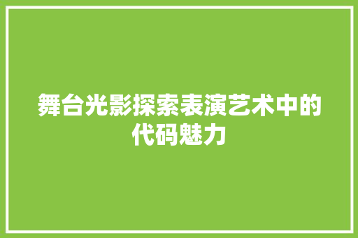 舞台光影探索表演艺术中的代码魅力