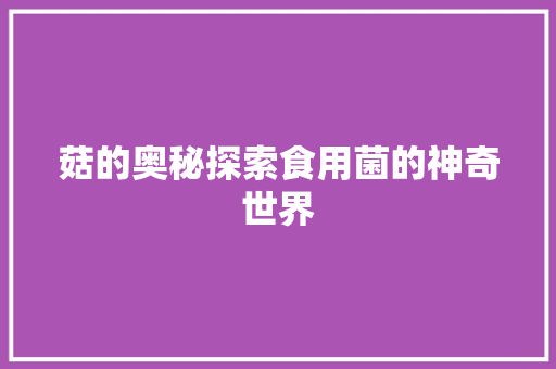 菇的奥秘探索食用菌的神奇世界
