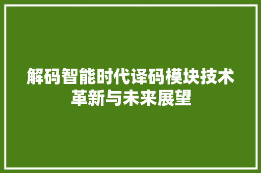 解码智能时代译码模块技术革新与未来展望