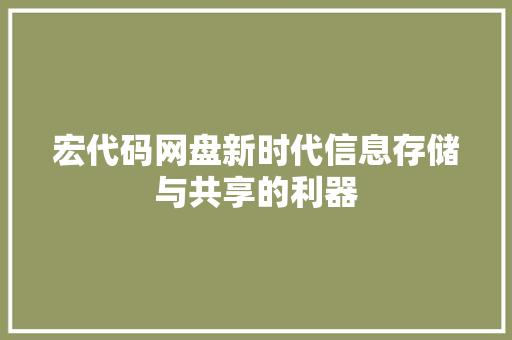 宏代码网盘新时代信息存储与共享的利器