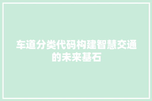 车道分类代码构建智慧交通的未来基石