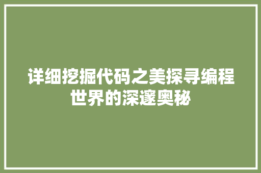 详细挖掘代码之美探寻编程世界的深邃奥秘