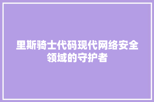 里斯骑士代码现代网络安全领域的守护者