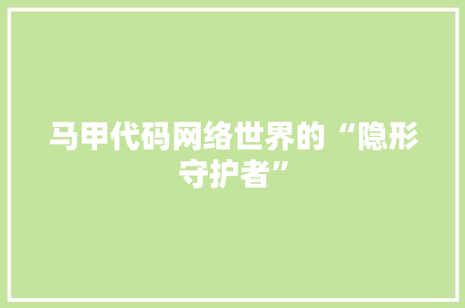 马甲代码网络世界的“隐形守护者”