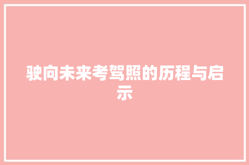 驶向未来考驾照的历程与启示