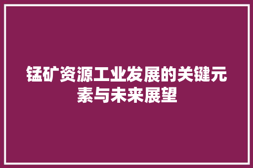 锰矿资源工业发展的关键元素与未来展望