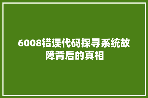 6008错误代码探寻系统故障背后的真相