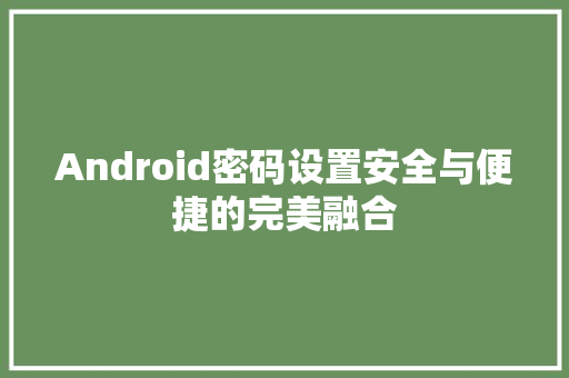 Android密码设置安全与便捷的完美融合
