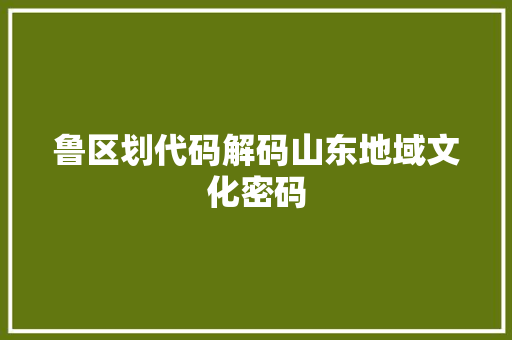 鲁区划代码解码山东地域文化密码