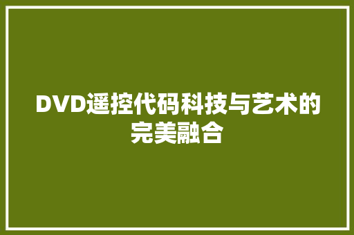 DVD遥控代码科技与艺术的完美融合
