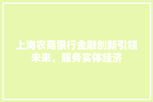 上海农商银行金融创新引领未来，服务实体经济