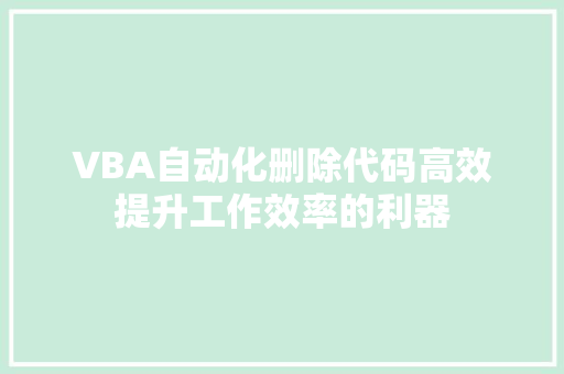 VBA自动化删除代码高效提升工作效率的利器
