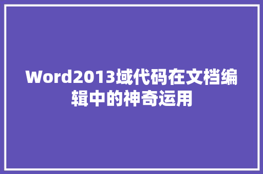 Word2013域代码在文档编辑中的神奇运用